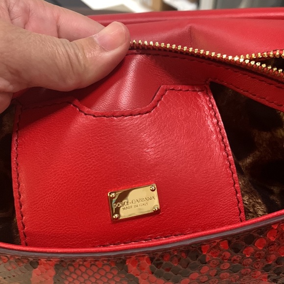 Gently used Dolce & Gabbana red medium Sicily Python Top Handle - Picture 8 of 14